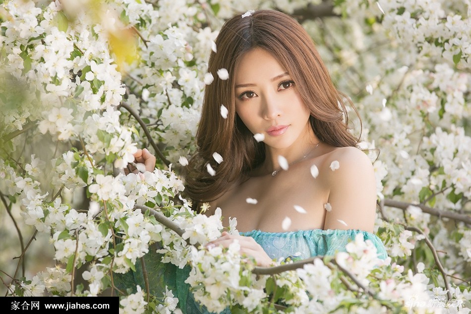 性感女神柳岩长发飘逸深v碎花裙花海写真图片[3]