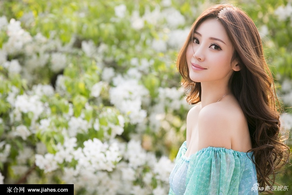 性感女神柳岩长发飘逸深v碎花裙花海写真图片[12]
