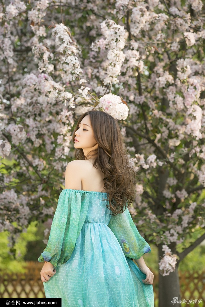 性感女神柳岩长发飘逸深v碎花裙花海写真图片[11]